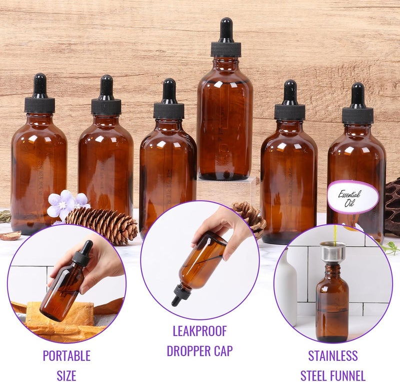AuroTrends Amber Dropper Bottle 2 oz 24Pack, Glass Tincture Bottles with Dropper - Amber Glass Dropper Bottle 2 oz with Funnel/Stickers/Plastic Graduated Pipette (2fl.oz, Set of 24) - Image 3